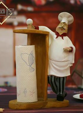 美式乡村创意树脂工艺品 桌面餐厅店面酒店吧厨师卷纸架树脂摆件