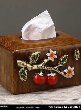 创意客厅用柿子纸巾盒，高端质感家用纸巾盒，桌面装饰，新中式装