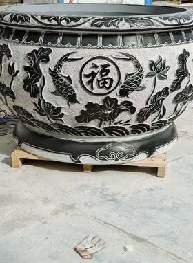 石雕鱼缸花盆青石仿古荷花缸庭院汉白玉养鱼盆荷花中式别墅造景