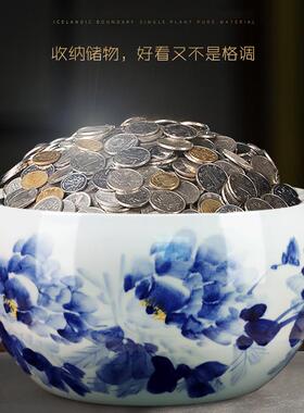 景德镇陶瓷器半手绘青花瓷鱼缸水浅乌龟缸荷花盆家居客厅装饰摆件