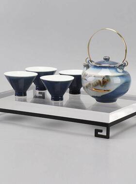 新中式陶瓷茶具套装家用禅意茶壶茶盏托盘样板房客厅软装饰品摆件