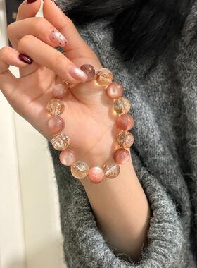 【金粉蔷薇】天然粉锂云母金箔锦鲤胶花水晶手串女高颜值轻奢手链