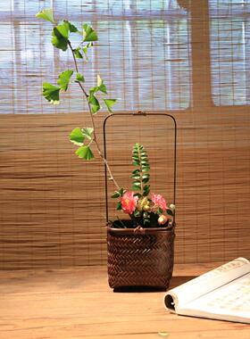 小原流风格竹编花器 浙江手工藤编花瓶日式花篮田园摆件插花花道