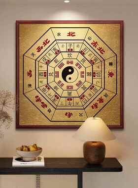 太极八卦罗盘挂画画正方形玄关装饰画画中堂风水镇宅道家茶室禅意