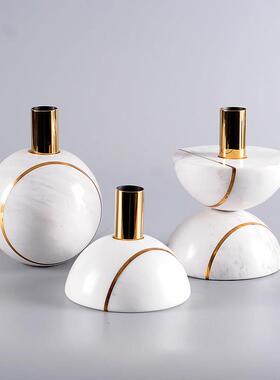 特价北欧轻奢圆球黄铜小孩大理石几何摆件烛台十字架镇纸装饰品