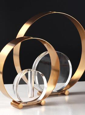 现代轻奢圆环金属花器摆件售楼处样板间餐厅酒店客厅装饰水晶花瓶
