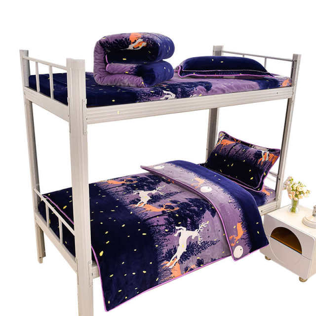 Flannel student dormitory bed three-piece set of high school student dormitory milk velvet sheets and quilt cover thickened coral velvet 3
