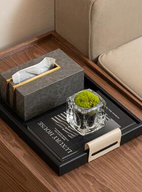 艺贝子高级感小众条纹皮革纸巾盒装饰盒摆件茶几桌面样板间装饰