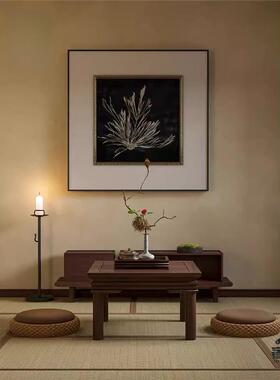 新中式黑色抽象中古风植物进门玄关客厅装饰画样板房壁画方形挂画