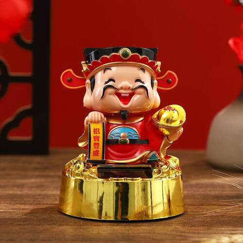 跨境太阳能自动点头财神招财摆件开业礼品汽车装饰家居年货财神 - 图0