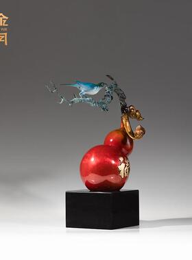 铜金岁月福禄安康葫芦摆件工艺品黄铜福字葫芦摆件公司开业乔迁礼