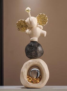 石来运转招财大象摆饰玄关电视柜高级感办公室客厅装饰品乔迁礼物