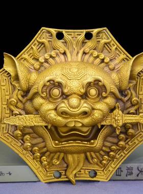 狮咬剑 全铜狮子头八卦镜虎头牌兽头挂件睚眦门神摆件狮子咬剑