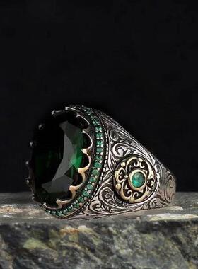 欧美跨境超闪镶钻宝石戒指男士嘻哈雕刻复古花纹指环潮酷手饰