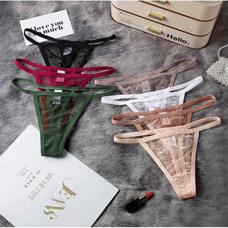 Women Mesh Thong Floral G-string Panties Ladies Sexy T-Back - 图0