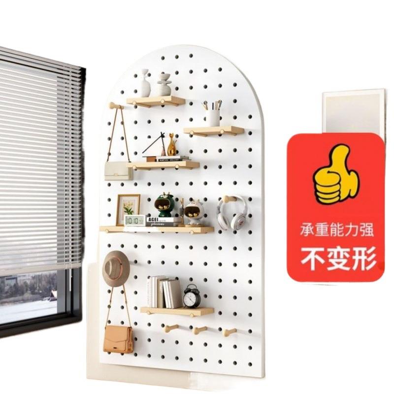 Solid wood hole board wall storage living room partition board receive details rack background wall simple wooden wall bookshelf