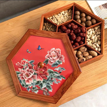 Su embroidery swing piece New Chinese solid wood embroidery fruit tray < Fugui peony > upscale New Years full box collection for gift
