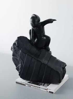 清架仓创意黑色树脂人物雕YQ-H361塑视摆客厅件电柜橱窗博古软装