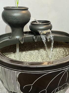 古法缸养鱼流水瀑布增氧循环流水陶罐覆古庭院摆件装饰水培盆室外