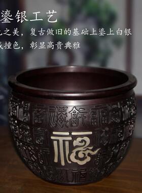 铜缸纯铜百福缸金蟾聚宝盆招财客厅创意烟灰缸家用供奉炉铜制摆件