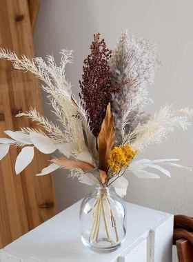 ins干花玻璃瓶插花花束套餐 家居样板间拍摄摆件北欧台面民宿装饰