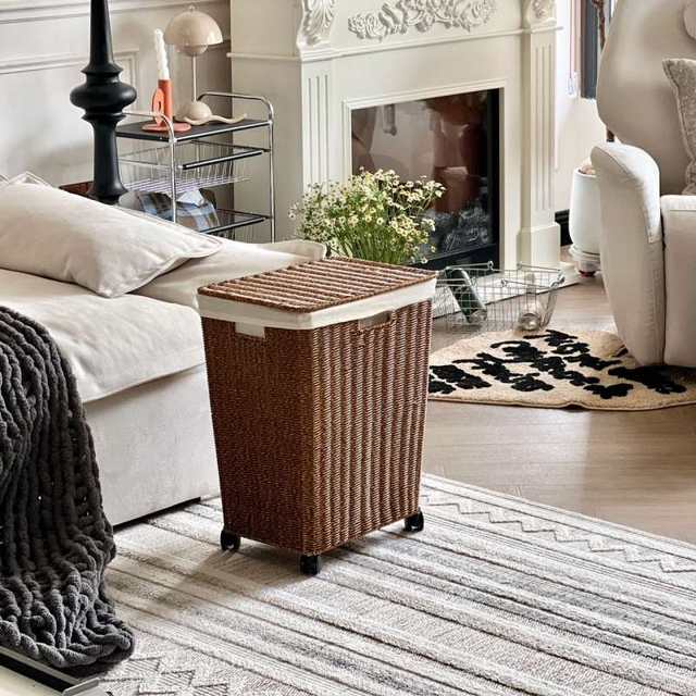 American-style dirty laundry basket household high-value light luxury dirty laundry storage basket with lid cart bedroom imitation rattan laundry basket