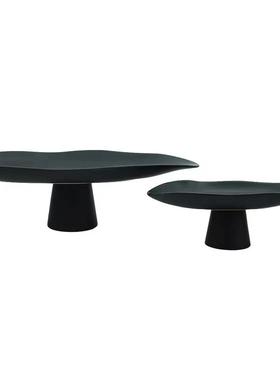 轻奢极简黑白树脂高脚果盘工艺品简约北欧软装售楼样板间饰品摆件