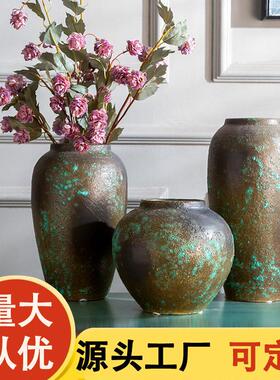 陶瓷三件套装花复古做旧粗陶干花插花可水培多肉花盆