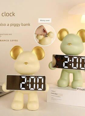 轻奢高端暴力熊钟创意装饰品客厅卧室桌面时钟显示闹钟装饰品