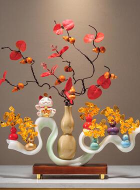 新中式招财纳福七彩葫芦摆件玄关酒柜电视柜高端大气乔迁新居礼品