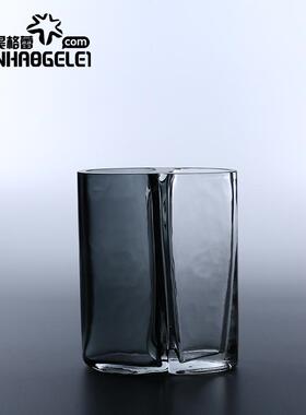 天昊格蕾手工简约设计师款连体黑白玻璃花瓶酒店客房餐厅装饰摆件