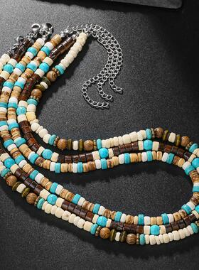Summer necklace for men欧美跨境新款天然椰壳木珠拼接男士项炼