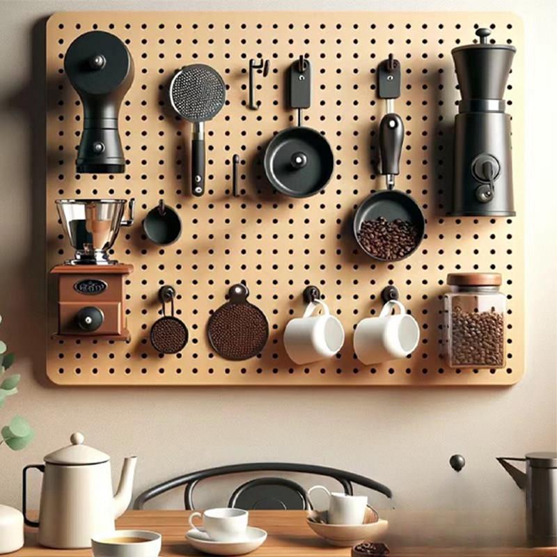 Solid wood hole board coffee tool storage wall rack Internet celebrity accessories display rack creative simple coffee corner