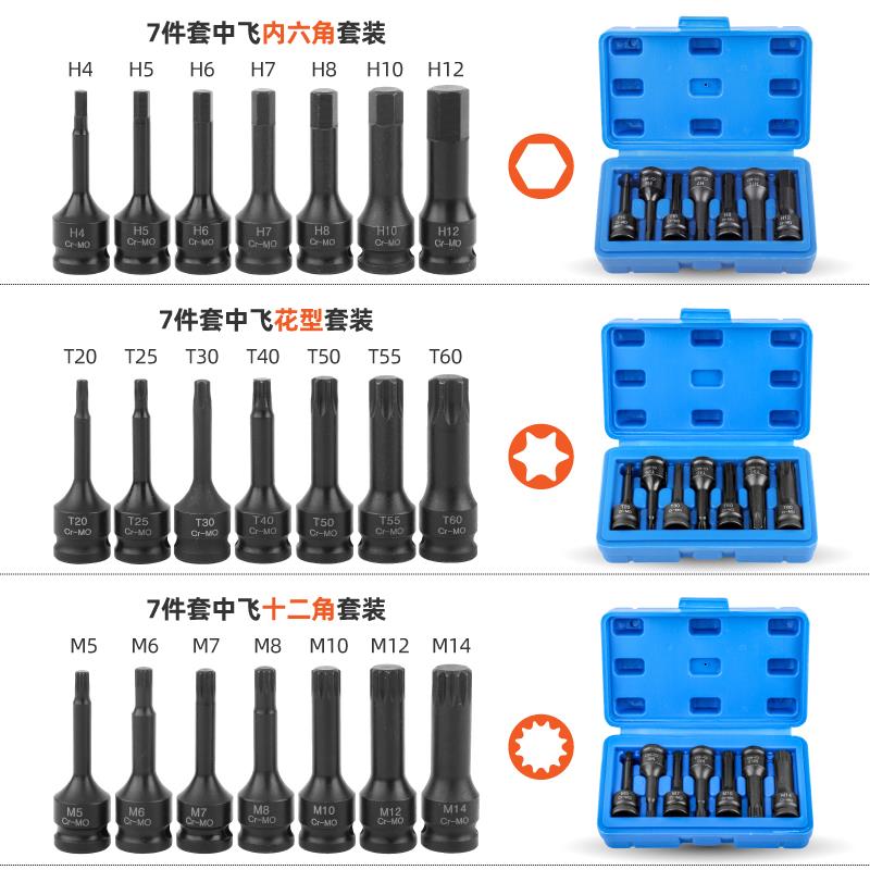 内六角扳手套筒内六花12角梅花批头m10t30t45t50气动工具旋具套筒 - 图1