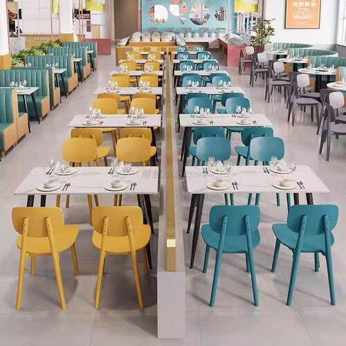 商用快餐店专用餐饮小吃店学校员工食堂长方形新款岩板餐桌椅组合 - 图2