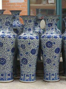 陶瓷工艺品摆件仿古手绘青花裂纹落地陶瓷大花古典装饰摆设
