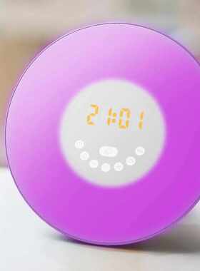 创意智能自然唤醒灯闹钟led七彩发光触控起床灯带FM收音机