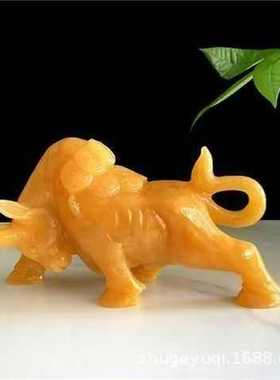 天然玉石黄玉金钱牛摆件大号招财旺业办公室家居装饰店铺开业送礼
