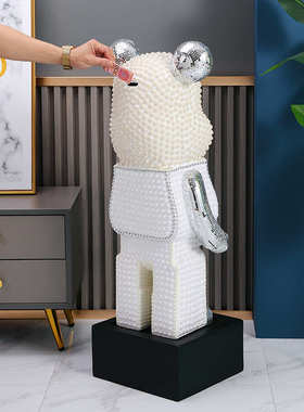 手工镶珍珠玻璃亮片卡通熊摆件客厅落地大型酒店别墅软装工厂直销