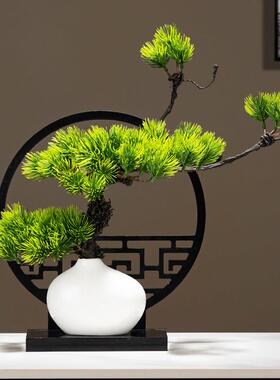 创意彷真迎客松盆景摆件禅意客厅新中式玄关酒店景观造景软装饰品