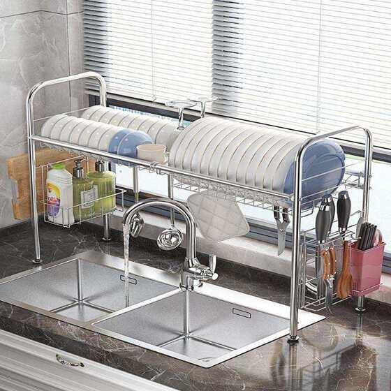 Stainless steel kitchen rack water dish drain rack storage rack supplies household drying dish rack rack without