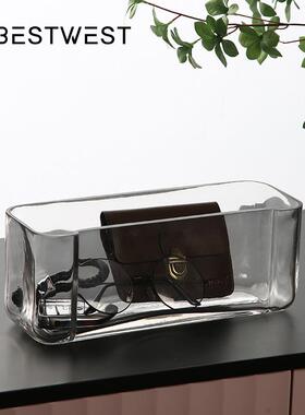 博西家居创意玻璃收纳摆件方形透明客厅卧室茶几桌面装饰果盘