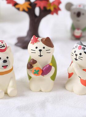 ZAKKA 赏枫叶 达摩茶屋三毛猫浣熊树脂工艺品摆件拍摄道具