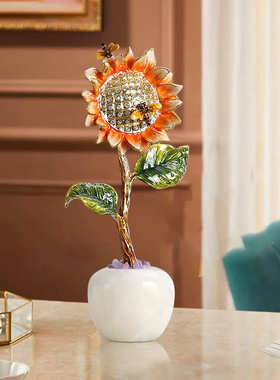 珐琅彩摆件高级感酒柜玄关柜书柜装饰摆件客厅电视柜向日葵装饰品