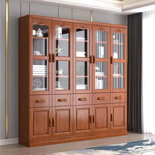 书架实书柜新中式多木书功能带玻高璃门落地储物柜档书橱架组合 - 图2