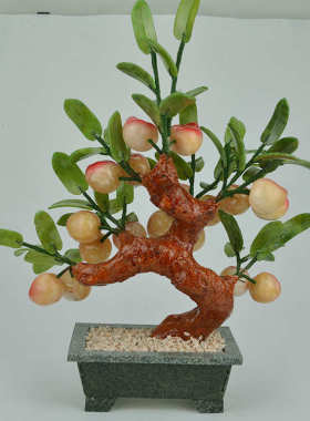 小18个黄玉桃子树玉器盆景玉石客厅摆件工艺品家居饰品创意礼品