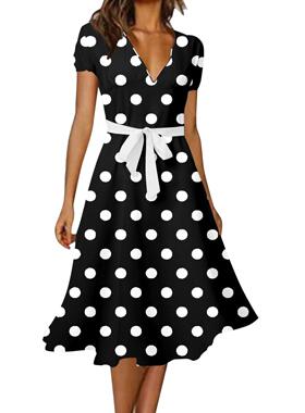 Women's collar dress with straps, large swing skirt,