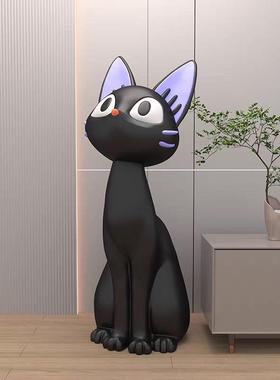 艺术大型客厅电视柜沙发旁落地黑猫咪装饰品搬家礼物开 业装饰摆