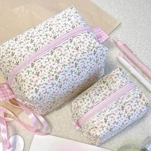 Storage Organizer Floral Puffy Quilted Makeup Bag Flower Pri - 图1