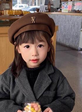 韩系儿童帽子秋冬季女孩贝雷帽时尚百搭女童可爱画家帽宝宝小熊帽